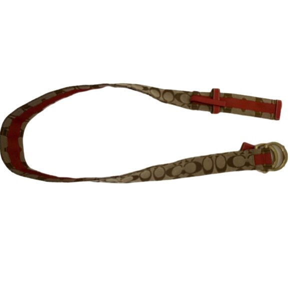 Coach Brown Jacquard Signature C Double Slip Buckles Belt Vintage - Picture 5 of 7